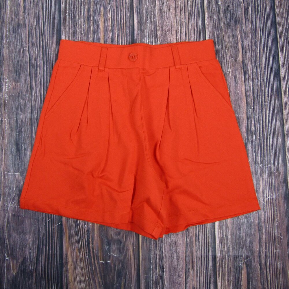 Betabrand NEW Womens Small Orange 90s Pleated‎ Trouser Shorts High Rise